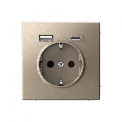 РОЗЕТКА 16 А с 2 USB А+С 1 порт 20 А5 А   Шампань