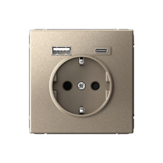 РОЗЕТКА 16 А с 2 USB А+С 1 порт 20 А5 А   Шампань