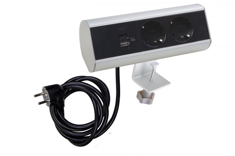 Настольный розеточный блок Ovaledesign в сборе: 2х220V, USB Type A+C, кабель