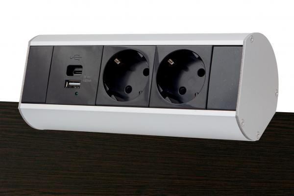 Настольный розеточный блок Ovaledesign в сборе: 2х220V, USB Type A+C, кабель