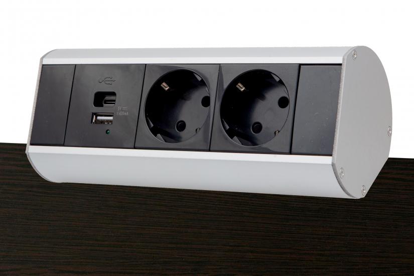 Настольный розеточный блок Ovaledesign в сборе: 2х220V, USB Type A+C, кабель