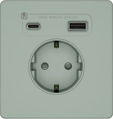 Розетка с заземлением и шторками System Electric Infinity 16А+ USB A+С 20Вт,  таежное утро FSE000832