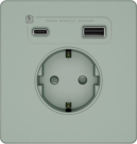 Розетка с заземлением и шторками System Electric Infinity 16А+ USB A+С 20Вт,  таежное утро FSE000832