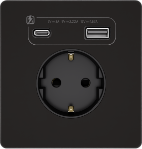 Розетка с заземлением и шторками System Electric Infinity 16А+ USB A+С 20Вт,  полярная ночь FSE001032