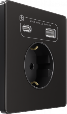 Розетка с заземлением и шторками System Electric Infinity 16А+ USB A+С 20Вт,  полярная ночь FSE001032