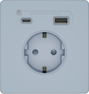 Розетка с заземлением и шторками System Electric Infinity 16А+ USB A+С 20Вт,  стальное небо FSE001132