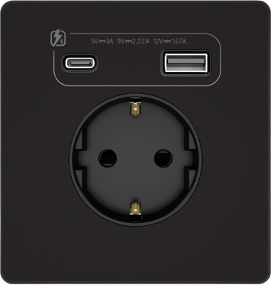 Розетка с заземлением и шторками System Electric Infinity 16А+ USB A+С 20Вт,  полярная ночь FSE001032