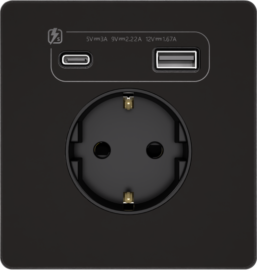 Розетка с заземлением и шторками System Electric Infinity 16А+ USB A+С 20Вт,  полярная ночь FSE001032
