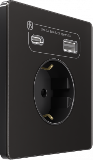 Розетка с заземлением и шторками System Electric Infinity 16А+ USB A+С 20Вт,  полярная ночь FSE001032