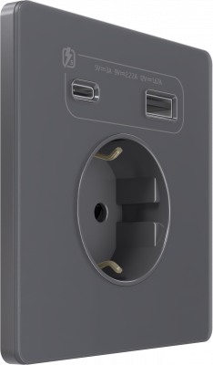 Розетка с заземлением и шторками System Electric Infinity 16А+ USB A+С 20Вт,  вулканический пепел FSE000732