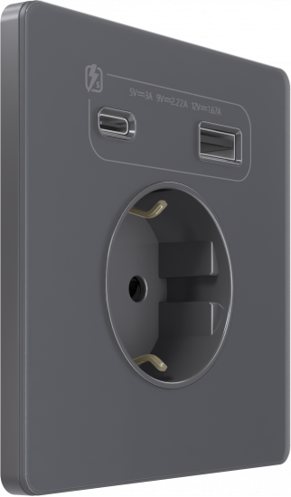Розетка с заземлением и шторками System Electric Infinity 16А+ USB A+С 20Вт,  вулканический пепел FSE000732