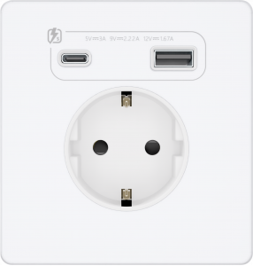 Розетка с заземлением и шторками System Electric Infinity 16А+ USB A+С 20Вт,  арктический лед FSE000132