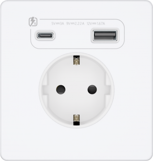 Розетка с заземлением и шторками System Electric Infinity 16А+ USB A+С 20Вт,  арктический лед FSE000132