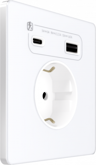 Розетка с заземлением и шторками System Electric Infinity 16А+ USB A+С 20Вт,  арктический лед FSE000132