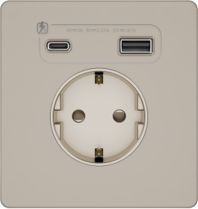 Розетка с заземлением и шторками System Electric Infinity 16А+ USB A+С 20Вт,  песчаный берег FSE000532