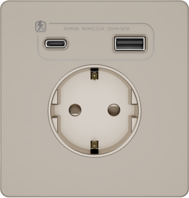 Розетка с заземлением и шторками System Electric Infinity 16А+ USB A+С 20Вт,  песчаный берег FSE000532