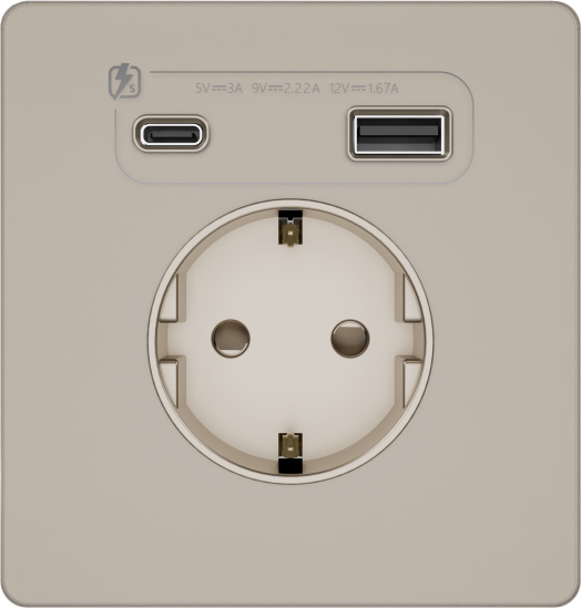 Розетка с заземлением и шторками System Electric Infinity 16А+ USB A+С 20Вт,  песчаный берег FSE000532