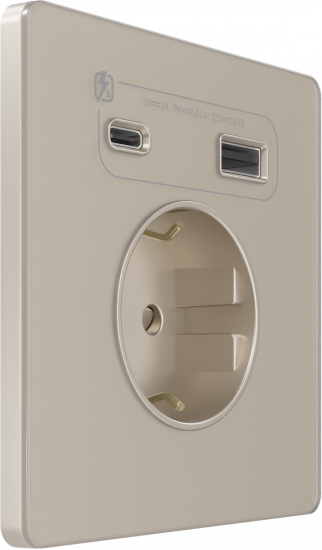Розетка с заземлением и шторками System Electric Infinity 16А+ USB A+С 20Вт,  песчаный берег FSE000532