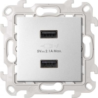 Зарядное устройство 2хUSB 5В 2.4A 230В~, цвет алюминий, Simon 24 Harmonie