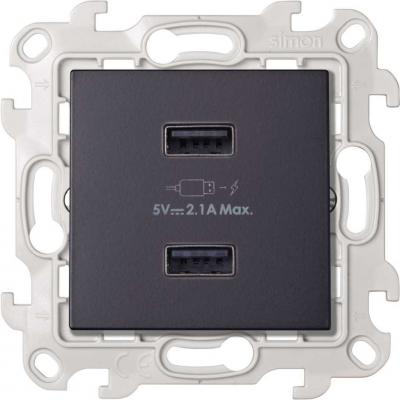 Зарядное устройство 2хUSB 5В 2.4A 230В~, цвет графит, Simon 24 Harmonie