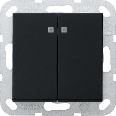 Выключаетль 2-х клавишный с LED подсветкой, черный матовый