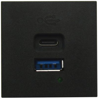 USB зарядное устройство, 4.2A , 65W, Type A + C, 2 мод., черн. матовая (45х45мм)