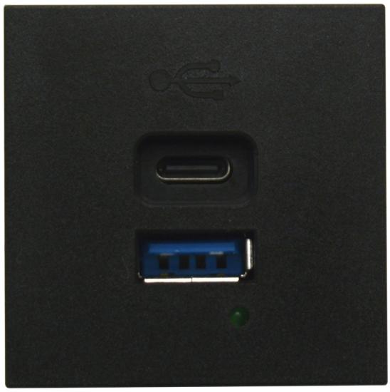 USB зарядное устройство, 4.2A , 65W, Type A + C, 2 мод., черн. матовая (45х45мм)
