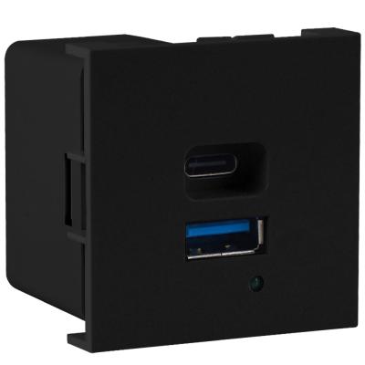 USB зарядное устройство, 4.2A , 65W, Type A + C, 2 мод., черн. матовая (45х45мм)