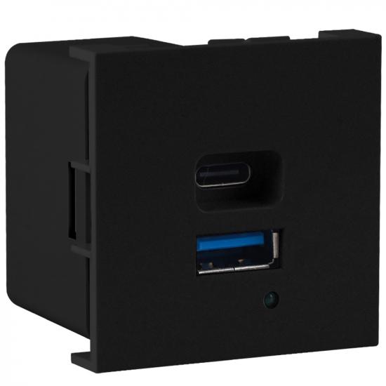 USB зарядное устройство, 4.2A , 65W, Type A + C, 2 мод., черн. матовая (45х45мм)
