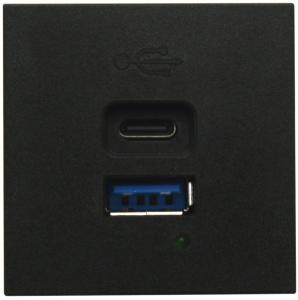 USB зарядное устройство, 4.2A , 65W, Type A + C, 2 мод., черн. матовая (45х45мм)
