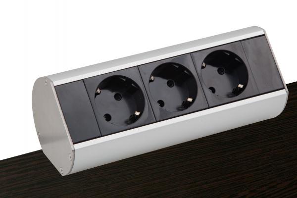 Настольный розеточный блок Ovaledesign в сборе: 3х220V, кабель 3м с вилкой