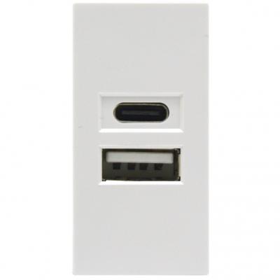 USB зарядное устройство, 2.1A, Type A + C, 1 мод., бел. (22.5х45мм)