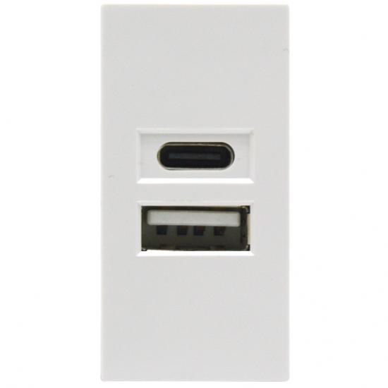 USB зарядное устройство, 2.1A, Type A + C, 1 мод., бел. (22.5х45мм)