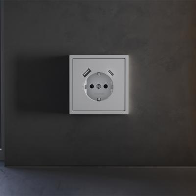 Накладка для розетки с заземлением и защитными шторками, с USB A+C, S70 (серый)