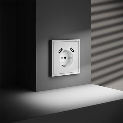 Розетка встраиваемая VOLTUM S70 с заземлением и защитными шторками, 16А, с USB, A+A, (белый матовый)