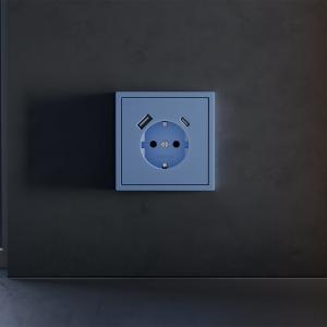 Накладка для розетки с заземлением и защитными шторками, с USB A+C, S70 (деним)