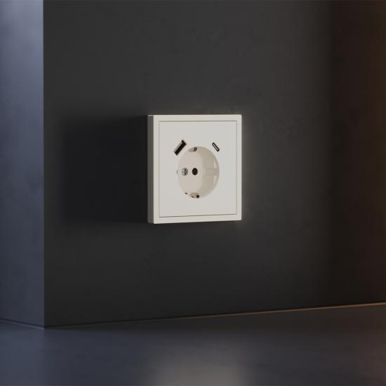 Накладка для розетки с заземлением и защитными шторками, с USB A+C, S70 (хлопок)