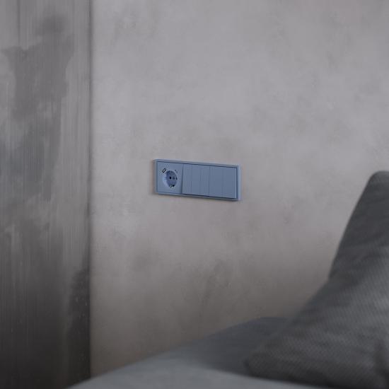 Накладка для розетки с заземлением и защитными шторками, с USB A+C, S70 (деним)
