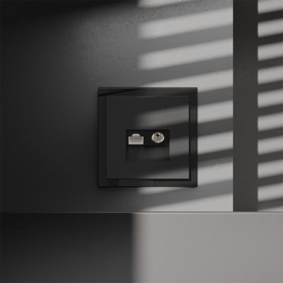 Розетка телевизионная встраиваемая VOLTUM S70 TV+RJ45 кат. 6, (черный матовый)