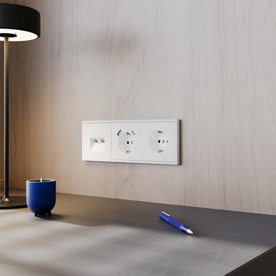 Розетка компьютерная встраиваемая VOLTUM S70 двойная RJ45+RJ45 кат.6, (белый матовый)