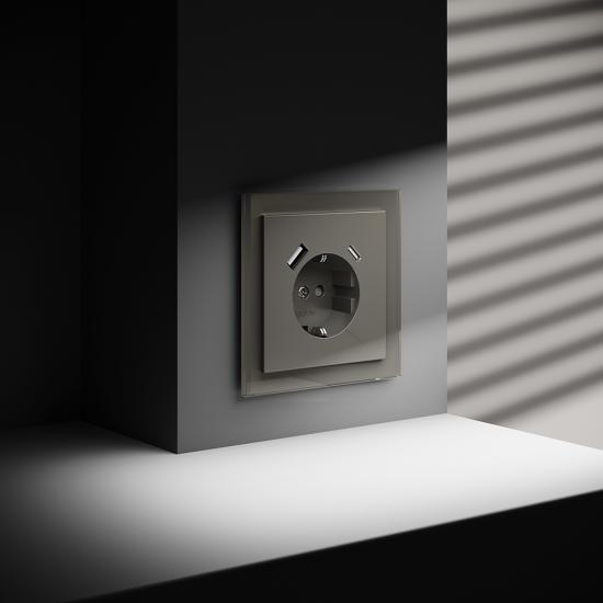 Розетка встраиваемая VOLTUM S70 с заземлением и защитными шторками, 16А, с USB, A+С, (шелк)