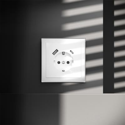 Розетка встраиваемая VOLTUM S70 с заземлением и защитными шторками, 16А, с USB, A+С, (белый глянцевы
