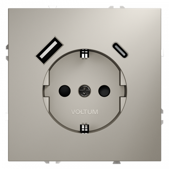 Розетка встраиваемая VOLTUM S70 с заземлением и защитными шторками, 16А, с USB, A+С, (кашемир)